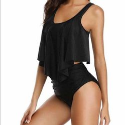 Black high waist ruffle top bikini swimsuit Size Small