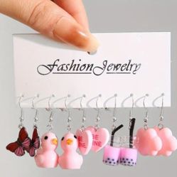 5-Pairs Fun Pink Dangle Earrings