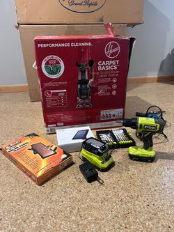 Home & Garage Bundle – Hoover Carpet Cleaner + Ryobi Drill + Extras