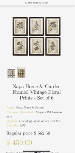 Napa Home and Garden Framed Vintage Floral Prints