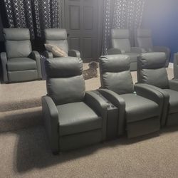 8 Theater Chairs With Custom Made Drink Holders