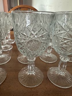 Vintage Libbey Hobstar Clear Glass Star Burst Wine/Water Goblets
