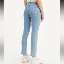 Levis 501 Blue Stretch Ripped Hi-Rise Button Fly Raw Hem Skinny Jeans 