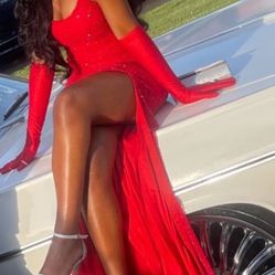 Red Beaded Prom Dress