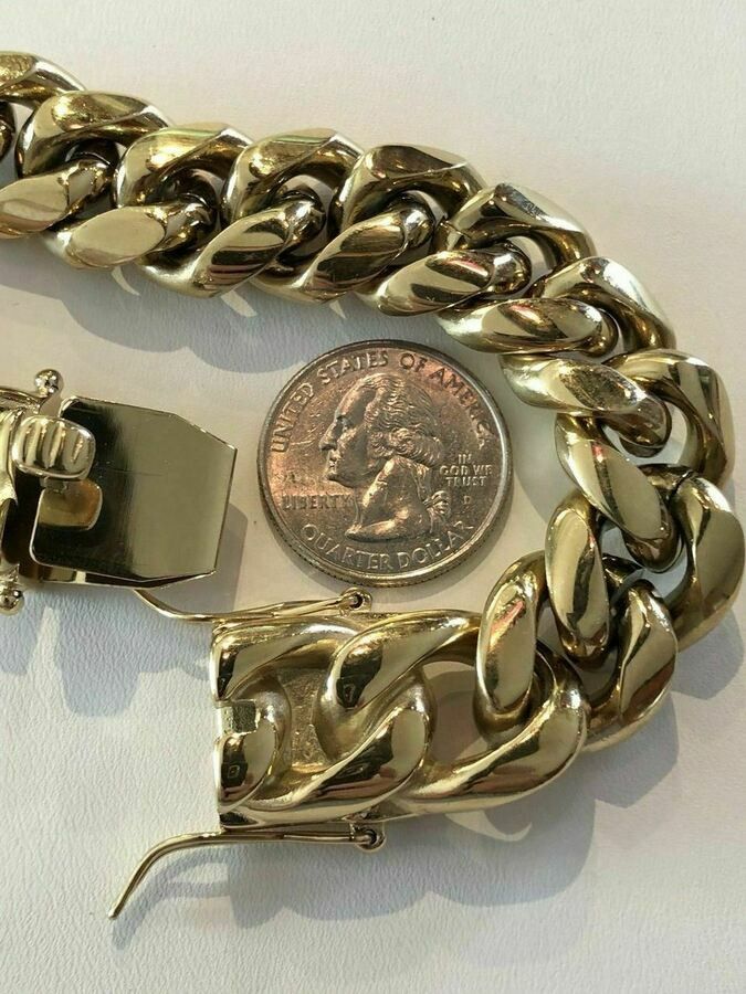 Very Nice 14kt Gold Over Staineless Steel 12mm By 9inch Long Miami Cuban Link Bracelet  For Sale !!