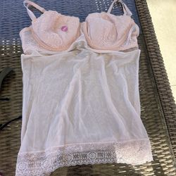 RAMPAGE Women's Pink Sleepwear Teddie Sheer Lace Babydoll 2x