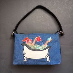 Denim Shoulder Bag Woman in Bathtub Sequin Novelty Purse