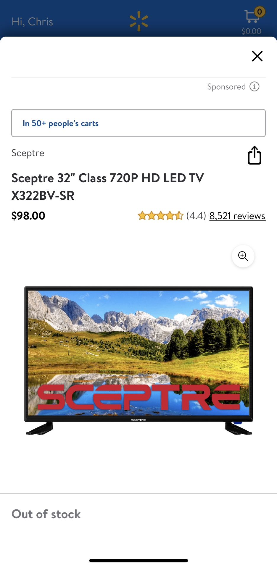 Like New! Sceptre 32" Class 720P HD LED TV X322BV-SR