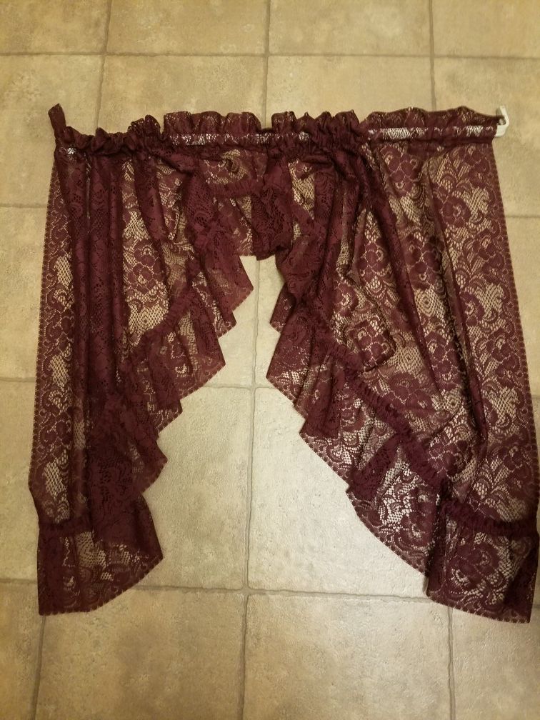 36 inch lace burgundy curtain