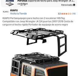 Portaequipajes para techo con 2 escaleras 149.7kg Compatible con Jeep Wrangler JK 2/4 puertas 2007-2018 Cesta de carga en el techo rÃgido Portador de