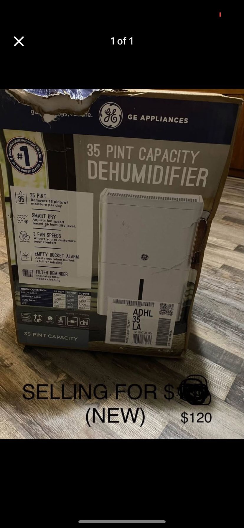 35 pint capacity dehumidifier