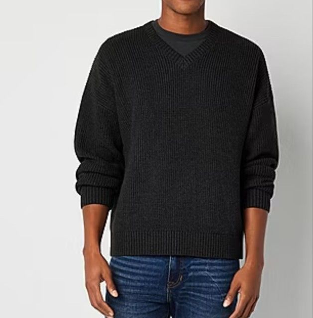 Mens V Neck Long Sleeve Pullover Sweater Size M NEW