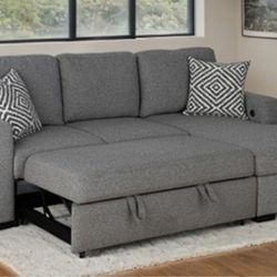 Brand New Grey Sectional Sofa Storage Sleeper 