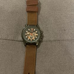 SOKI Chronograph-Style Watch Tan Nylon Strap
