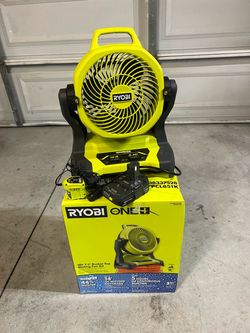 RYOBI ONE+ 18V Cordless 7-1/2 in. Bucket Top Misting Fan Kit with Compact Battery and Charger