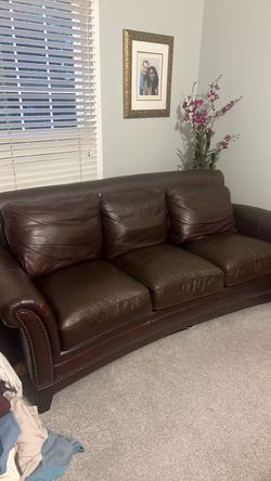 Dark Brown Leather Sofa with Nailhead Trim