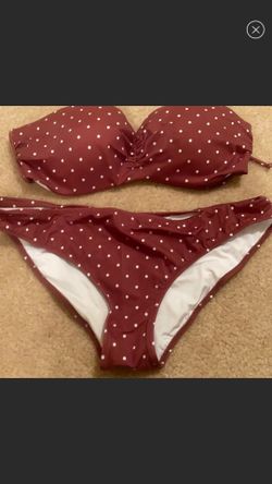 Pink Large Two Piece Swimsuit Color Mauve/burgundy & White Dots Large