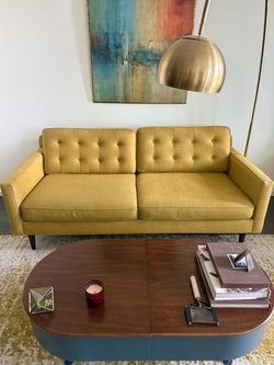 Mid-Century Modern Tufted Sofa in Mustard Yellow
