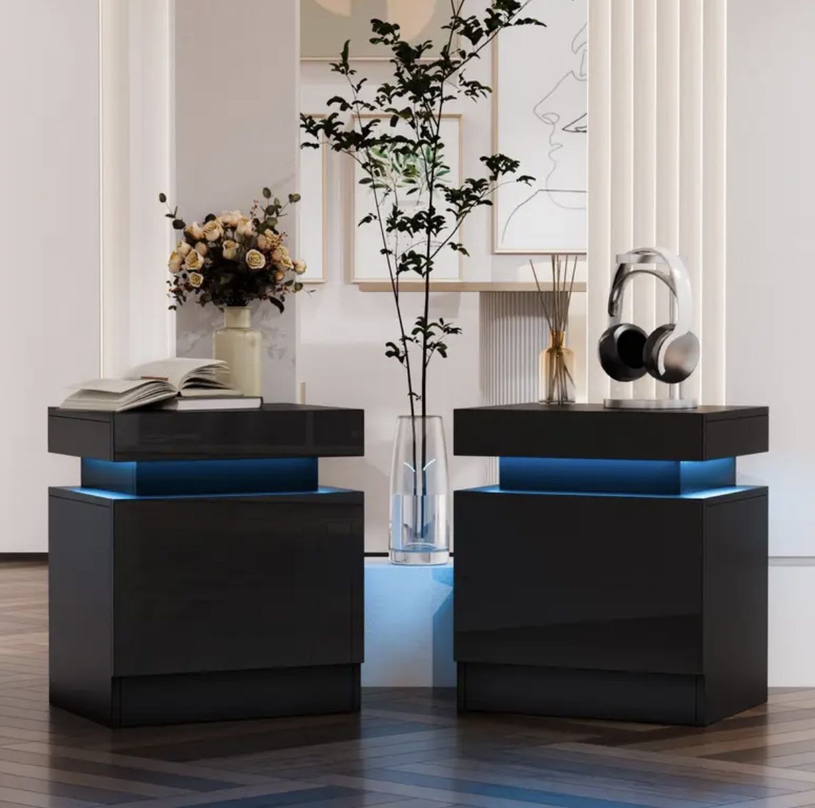 Brand new set of 2 Black led changing color Nighstands