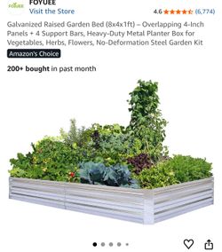 Galvanized Raised Garden Bed (8x4x1ft) – Overlapping 4-Inch Panels + 4 Support Bars, Heavy-Duty Metal Planter Box for Vegetables, Herbs, Flowers, No-D