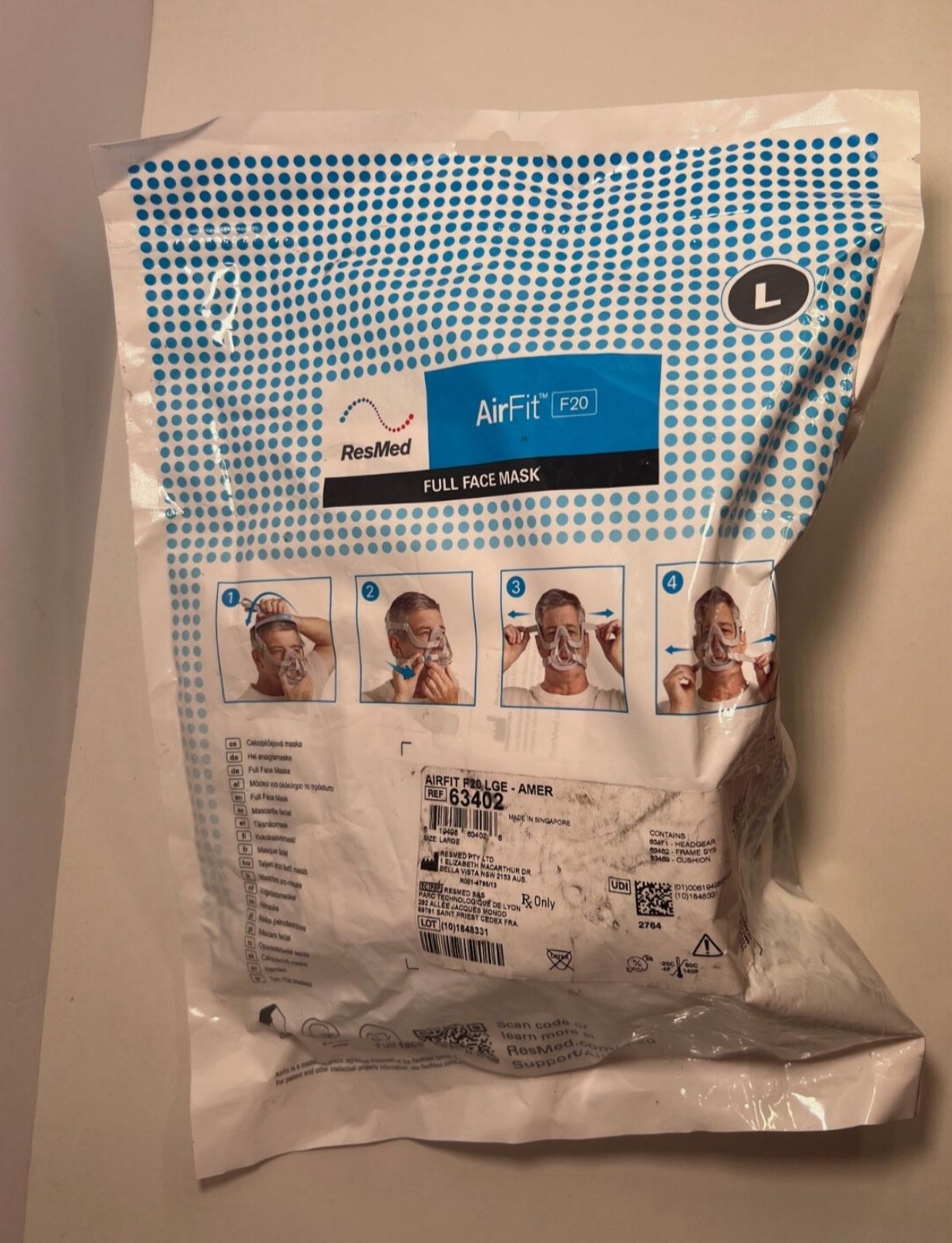 ResMed AirFit F20 Large REF 63402 Full Face Mask New Sealed
