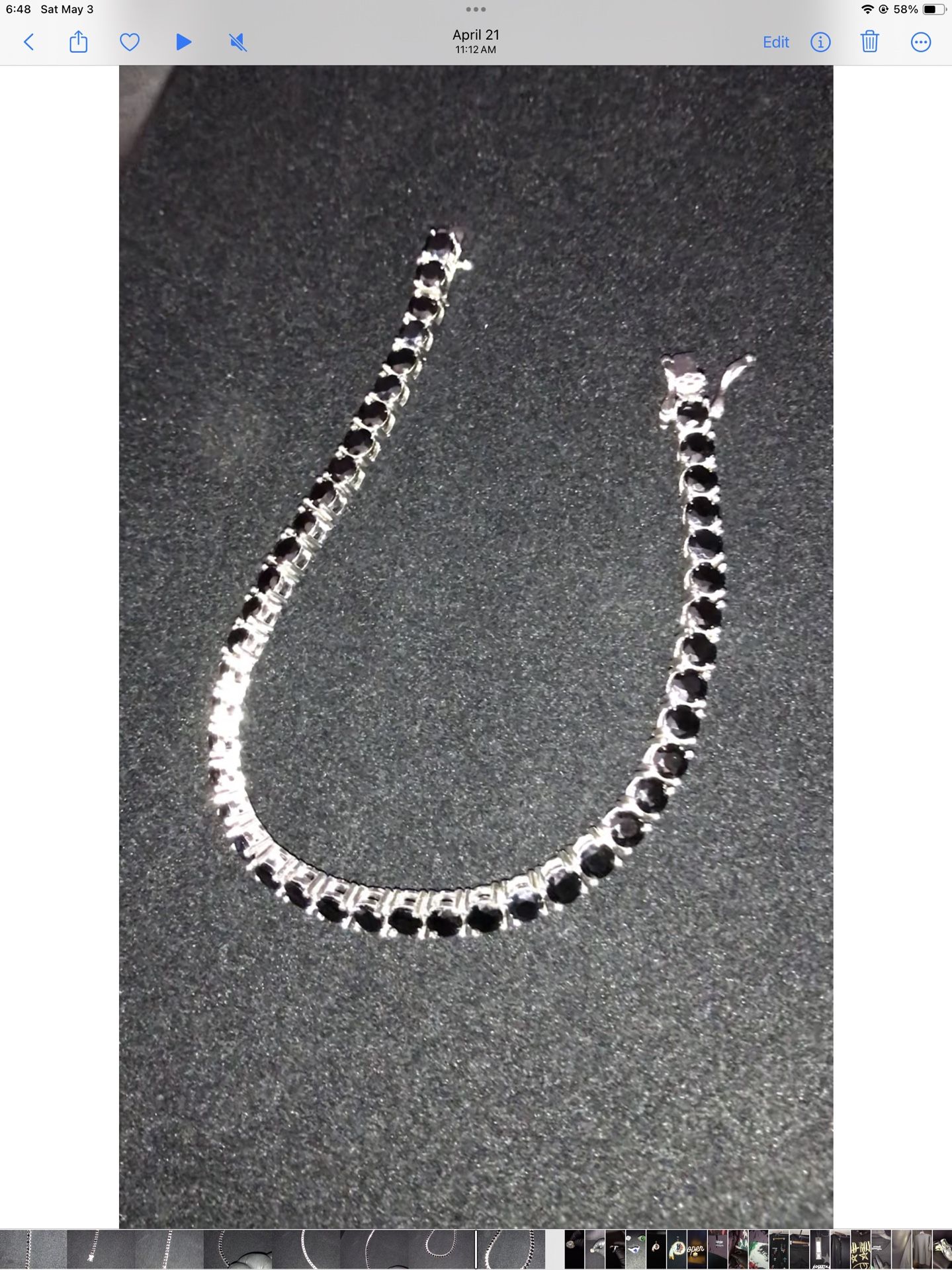 7” 4mm CZ Black Onyx Sterling Silver 925 Bracelet