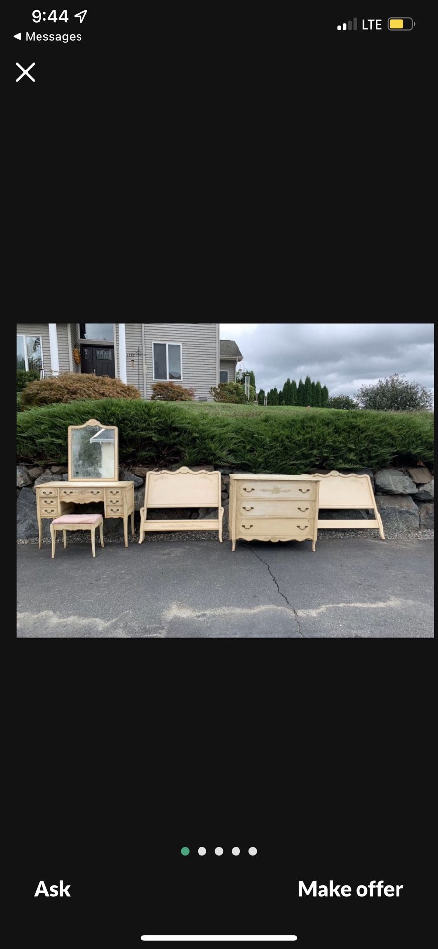 Antique Bedroom Set 2 Beds, Dresser, Desk & Mirror