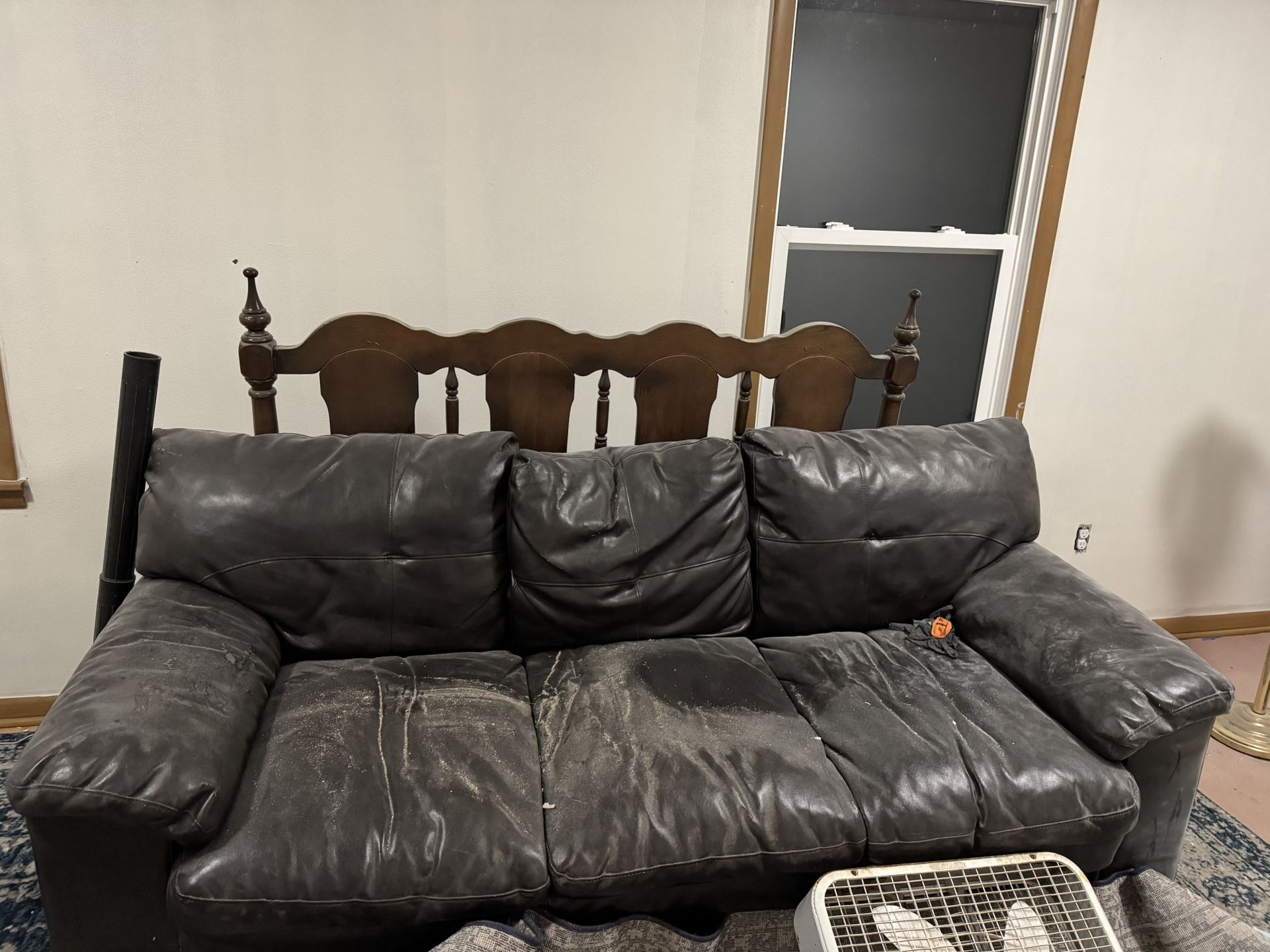 Black Matte Faux Leather Couch