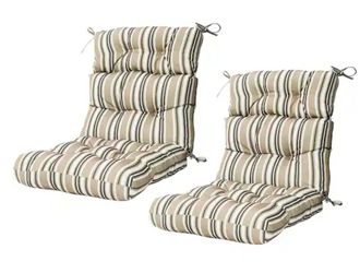 Coos Bay 22 in x 47 in. Seat/Back Outdoor Chair Cushion, Outdoor High Back Dining Chair Cushion (2-Pack) in Beige Stripes