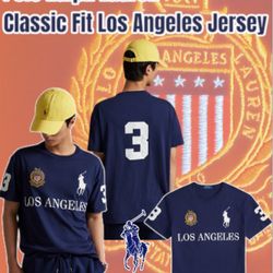 Polo Ralph Lauren Classic Fit Big Pony “Los Angeles” Jersey Embroidered T-Shirt, Large or XL, Navy