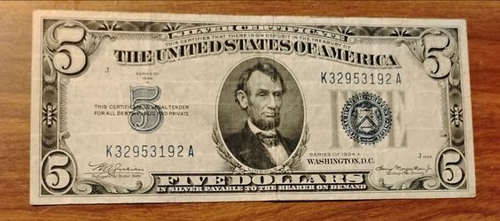 USA America 1934 Silver certificate $1 Dollar bill banknote currency