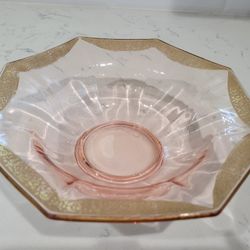 Depression Era Pink Octagon Bowl 8 1/2"