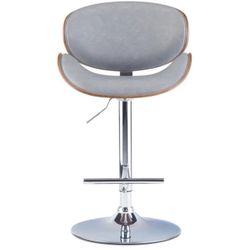Simpli Home Marana 33 Inch Wide Mid Century Modern Bentwood Adjustable Swivel Bar Stool in Stone Grey Vegan Faux Leather Model # AXCMARN-STG          