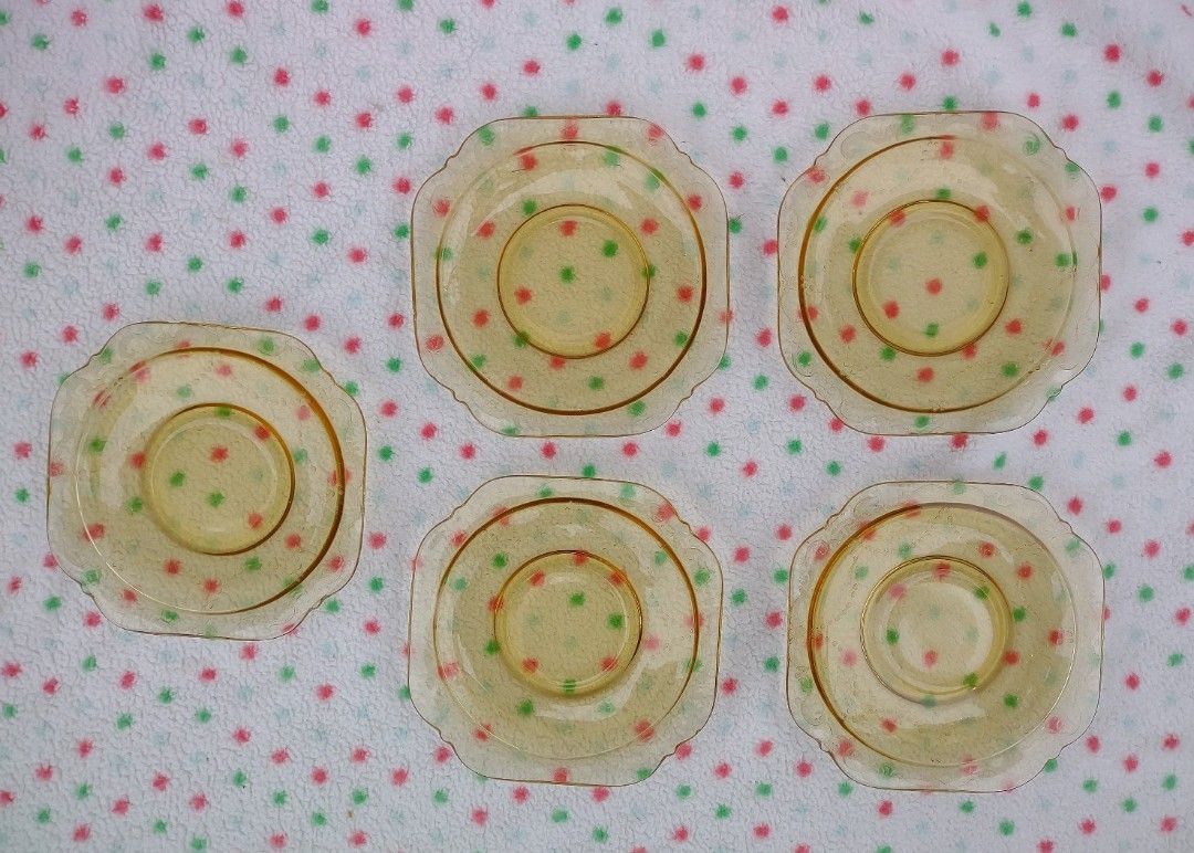Vintage 1930s Madrid Amber Depression Glass Saucers-Set of 5
