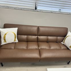 Ollie 73'' Faux Leather Sofa Convertible Sofa Futon