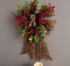 Valerie Parr Hill Grapevine Bow Wreath Berries Pine 24"