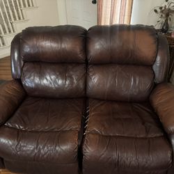Genuine Leather Reclining Two Piece Couch 