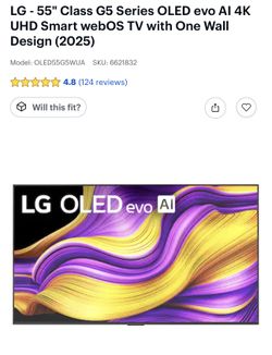 LG - 55" Class G5 Series OLED evo AI 4K UHD Smart webOS TV with One Wall Design (2025)