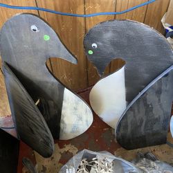 Wooden Outdoor Penguin Christmas Decorations 