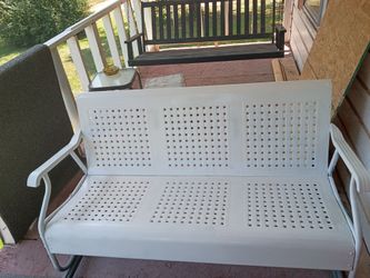 Vintage White Metal Porch Glider Bench