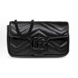 GUCCI GG Marmont ceramic finish double G logo quilted design leather armpit bag one-shoulder cross-body bag ultra-mini women's black(61)61