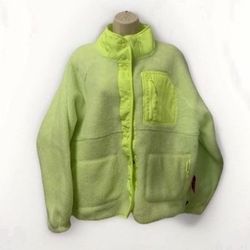 ✨New With Tags ✨ Women Large Sherpa Fleece Jacket Fluorescent Yellow Green Puma Snap Buttons