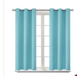 One set of baby blue curtains