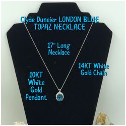 Clyde Duneier 10K & 14K London Blue Topaz Necklace 17” Long