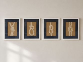 Set Of 4 Nautical Rope Knot Framed Wall Art Coastal Beach Farmhouse Decor Prints