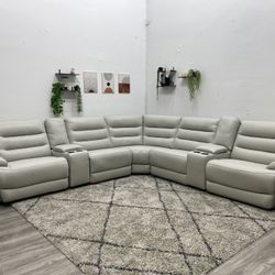 White Leather Sectional Couch - Free Delivery