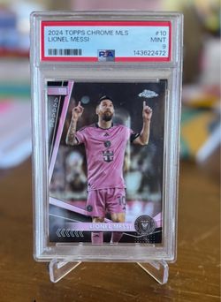 Lionel Messi 2024 Topps Chrome MLS #10 trading card, graded Mint 9 by PSA.