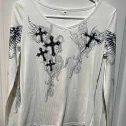 Adult small thermal material White top with crosses firm fitting mma style