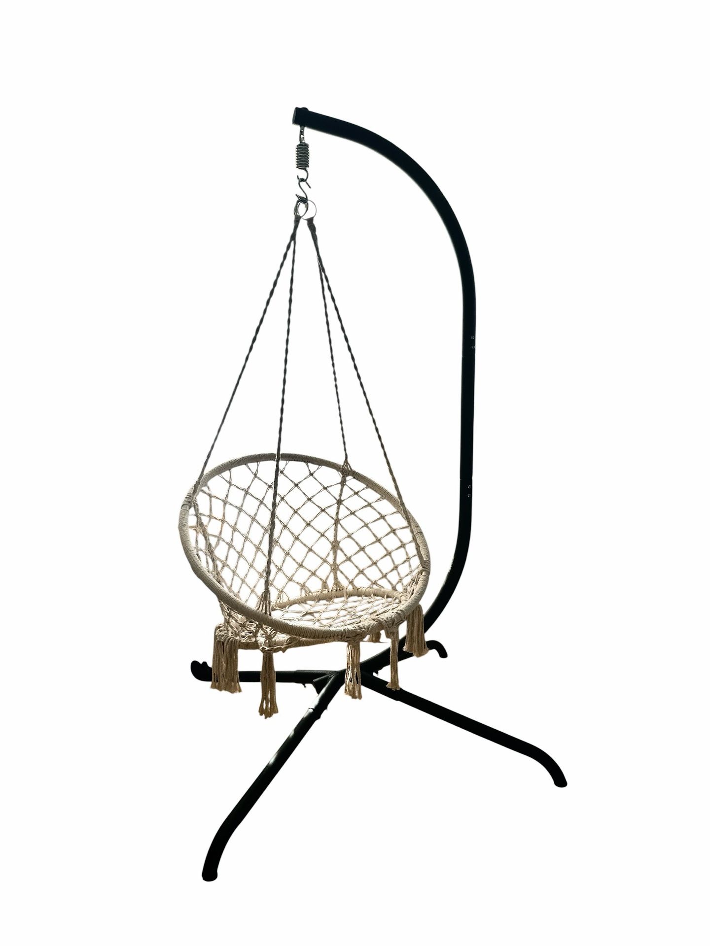 Boho Macrame Indoor/Outdoor Hanging Swing Chair with Tassels -Stand Included!