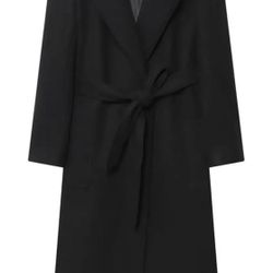 Women Wool Blend Long Coat Turn Down Collar Belted Waist Long Sleeve Calf Length Elegant Autumn Outerwear